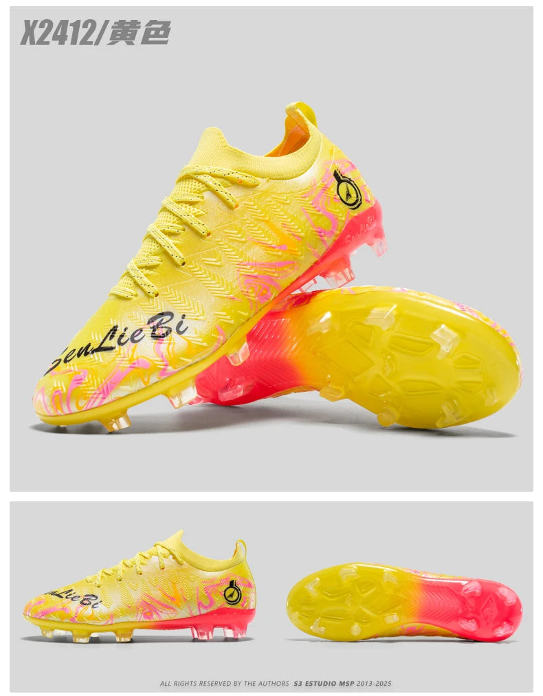 Men Professional Football Boots High-Top Soccer Cleats FG & TF Sneakers for Outdoor Training & Matches Multi-Color Wear-resistan