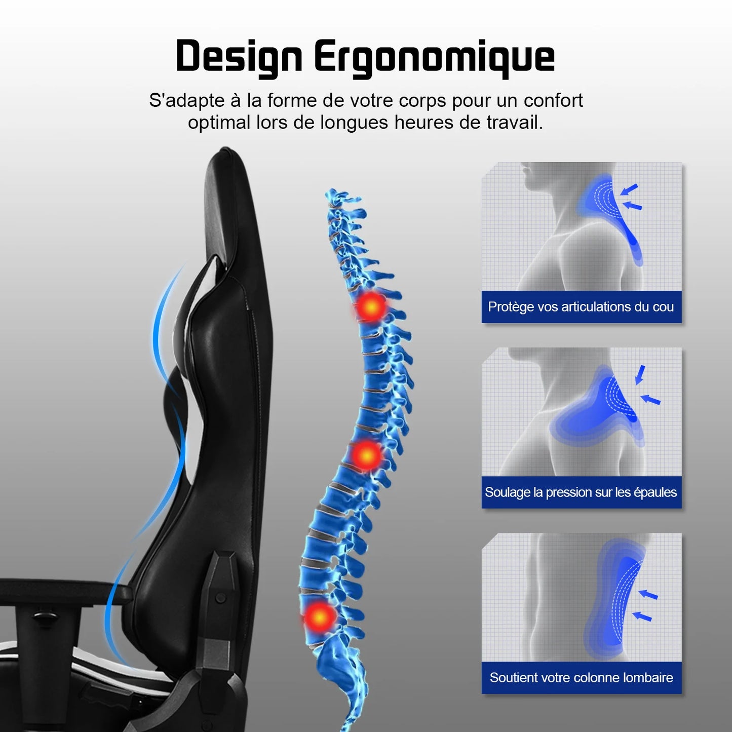 Hiazurm Office chair，Gaming chair for adults with adjustable backrest and armrests，Gaming chair with 3D wing contour design，Ergonomic office chair with S-shaped back support，Gaming chair with one-piece steel frame