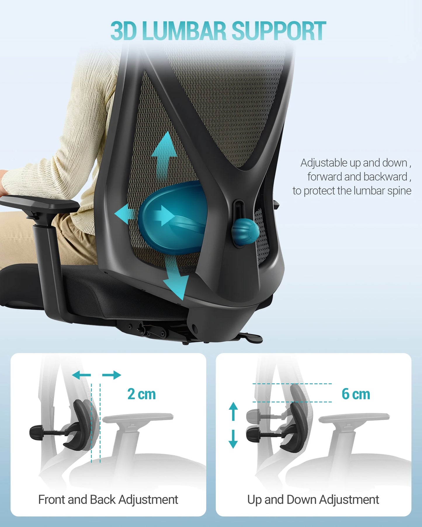 1 Black Ergonomic Office Chair,Computer Chair,Swivel Chair with Adjustable Lumbar Support,Headrest and Armrest,Height Adjustment