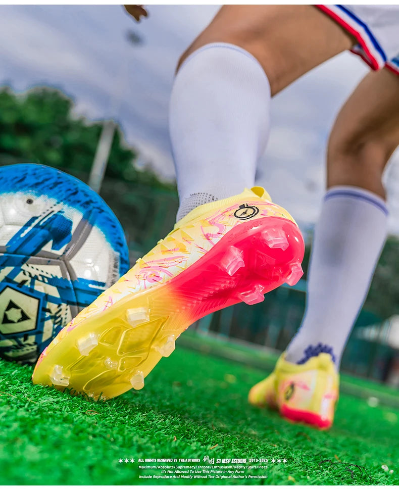 Men Professional Football Boots High-Top Soccer Cleats FG & TF Sneakers for Outdoor Training & Matches Multi-Color Wear-resistan