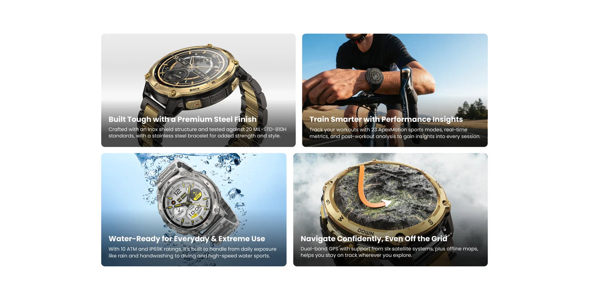 KOSPET Tank T4 SE Men's Rugged Smart Watch Military Grade Full Stainless Steel GPS 100M Waterproof 45M Freediving Health Monitor