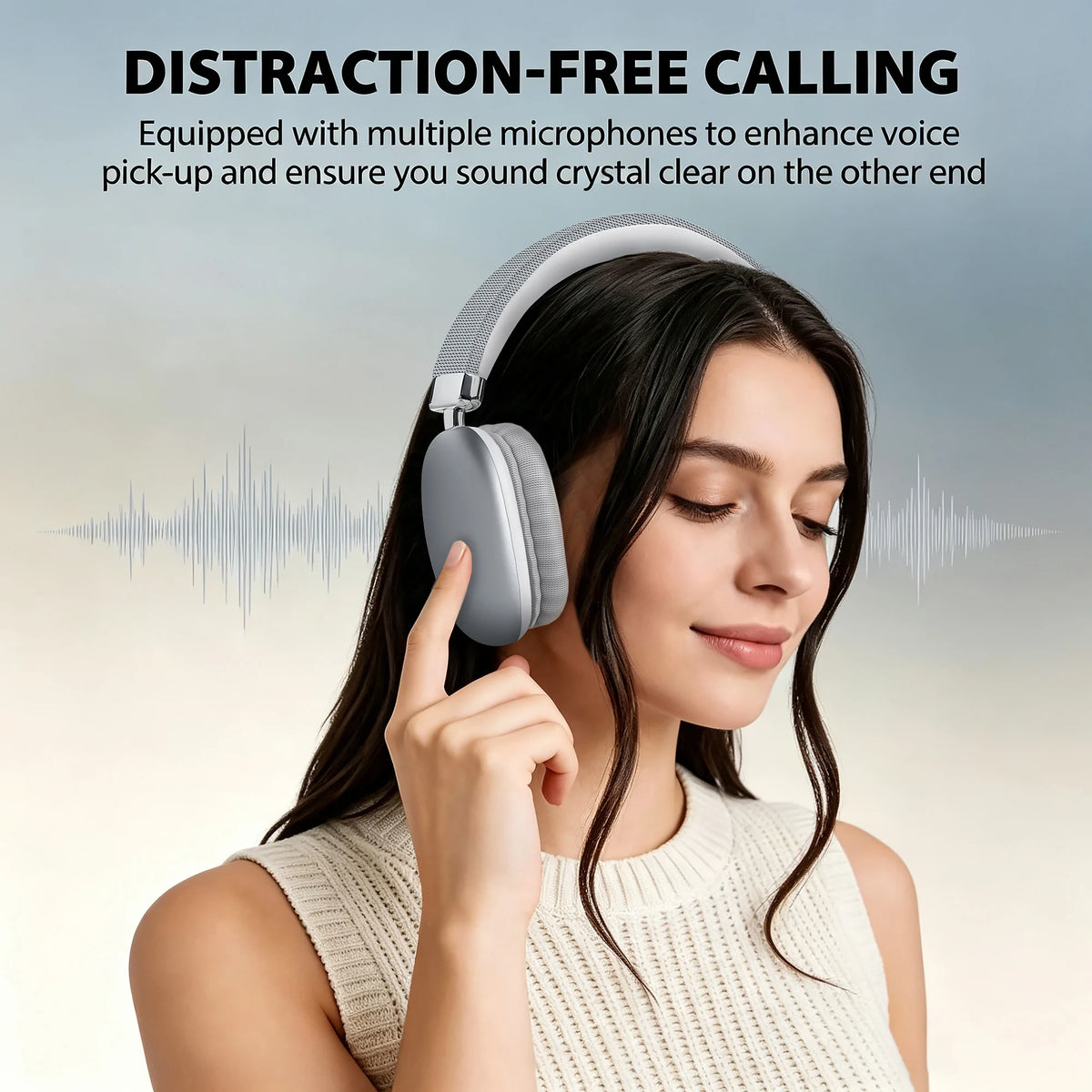 Casque sans fil supra-auriculaire, puce intelligente 5.3, longue autonomie, son HiFi, micro confortable pour jeux, compatible iPhone, Android, PC