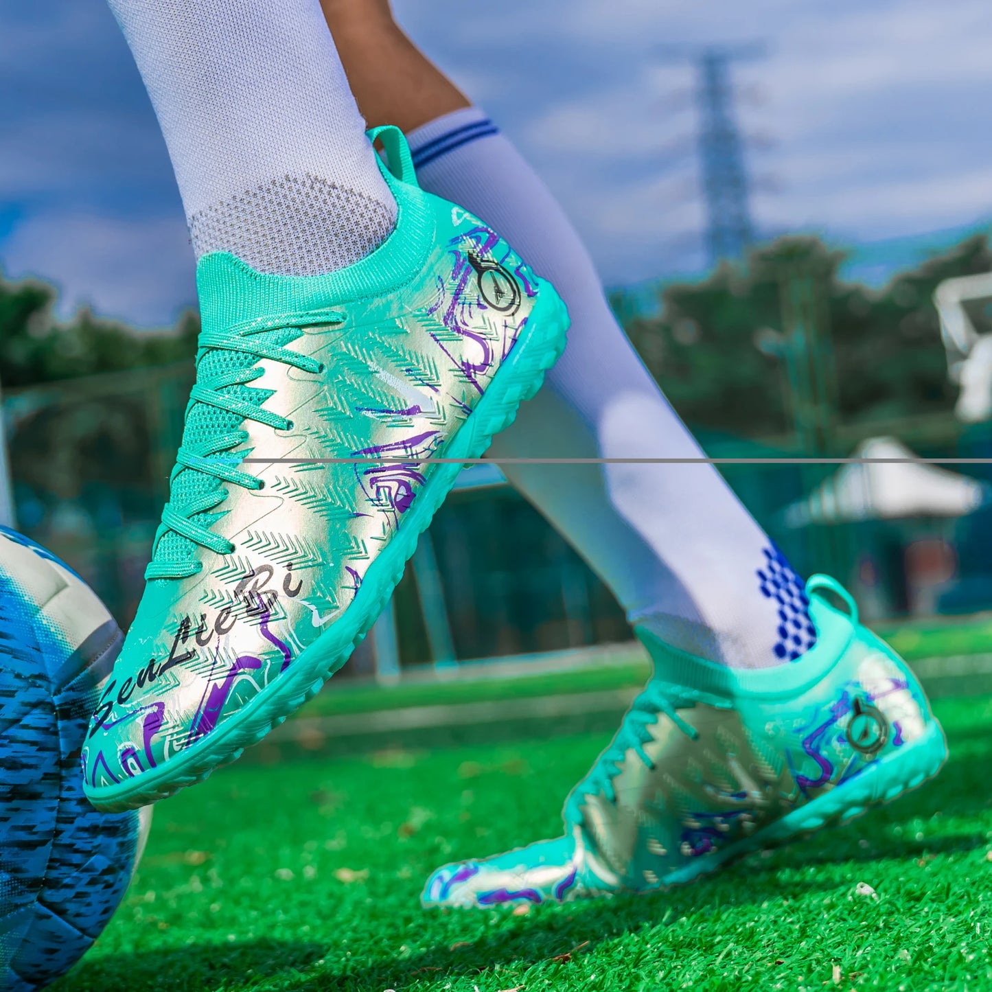 Men Professional Football Boots High-Top Soccer Cleats FG & TF Sneakers for Outdoor Training & Matches Multi-Color Wear-resistan