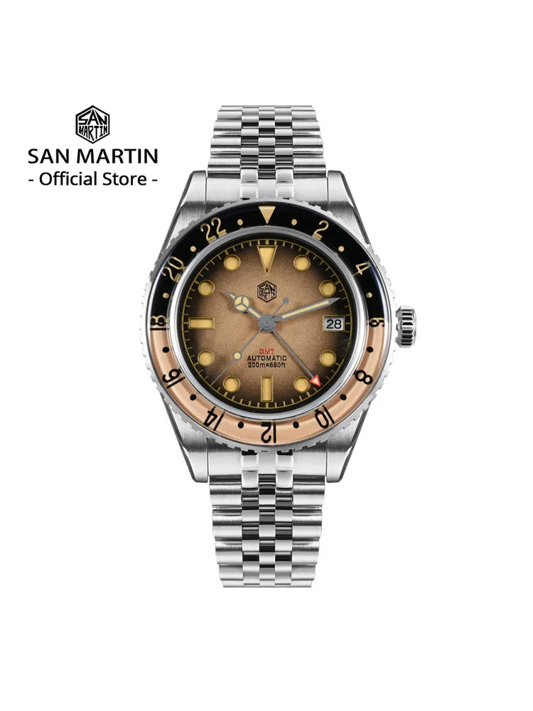 San Martin 2025 Men's Watches, Retro NH34 GMT Sandwich Dial, 40mm Bidirectional Sapphire Bezel, Luxury Sports Watch, 20Bar