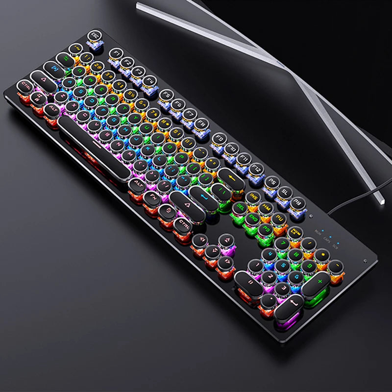 Retro-Punk mechanische Tastatur mit blauen, schwarzen oder braunen Switches, 104 Tasten, USB-kabelgebunden, Gaming-Tastatur mit RGB-Hintergrundbeleuchtung für PC, Laptop und Gamer