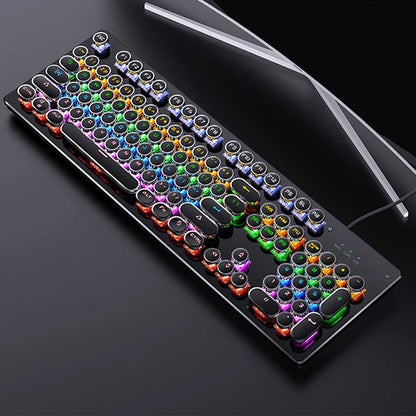 Retro-Punk mechanische Tastatur mit blauen, schwarzen oder braunen Switches, 104 Tasten, USB-kabelgebunden, Gaming-Tastatur mit RGB-Hintergrundbeleuchtung für PC, Laptop und Gamer