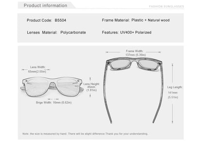 KINGSEVEN Polarized UV400 Vintage Sunglasses For Men Brand Wooden Flat Lens Square Frame Women Eye Protection Oculos Eyewear
