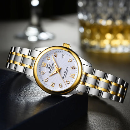 Montre-bracelet mécanique pour femme de la marque CARNIVAL – Modèle élégant, mouvement automatique, verre saphir, étanche.