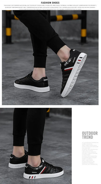 Men's Casual Sneakers Skateboarding Shoes PU Flats Shoes Students Outdoor Sneakers Street Shoes Lace Walking Shoes Plus Size 48