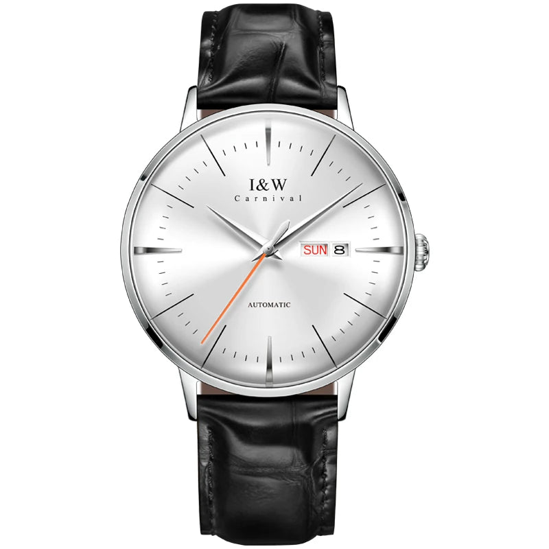 Japan MIYOTA Automatic Watch 3D Curved Sapphire Mechanical Wristwatches Waterproof Leather Strap Double Calendar Watches for Men
