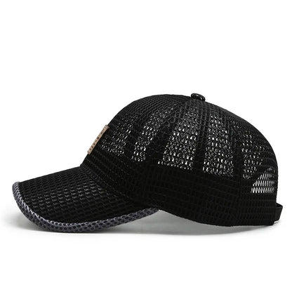 Letní unisex kšiltovka pro muže a ženy na rybaření, prodyšná síťovaná snapback čepice, černá ležérní sportovní kšiltovka