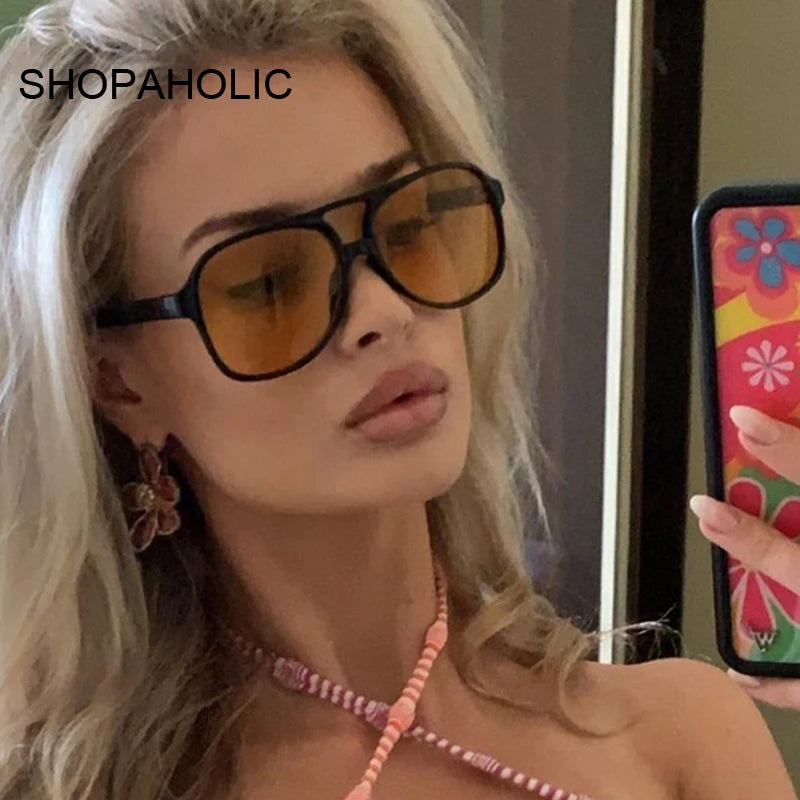 Vintage Oversized Sunglasses Woman Fashion Brand Big Frame Sun Glasses Female Candy Colors Ins Style Aviation Oculos De Sol