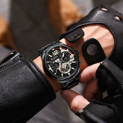 Orologio da uomo CURREN sportivo al quarzo con cronografo, in acciaio inox di lusso con quadrante luminoso