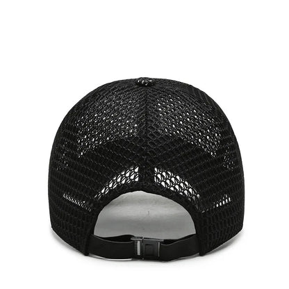 Letní unisex kšiltovka pro muže a ženy na rybaření, prodyšná síťovaná snapback čepice, černá ležérní sportovní kšiltovka
