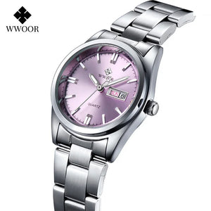 Montre Femme 2024 WWOOR Fashion Ladies Watches Waterproof Quartz Silver Clock Women Automatic Date Dress Wrist Watch Reloj Mujer
