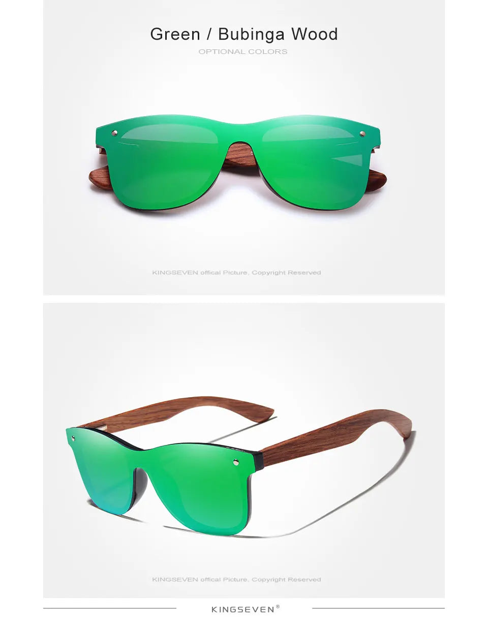 KINGSEVEN Polarized UV400 Vintage Sunglasses For Men Brand Wooden Flat Lens Square Frame Women Eye Protection Oculos Eyewear