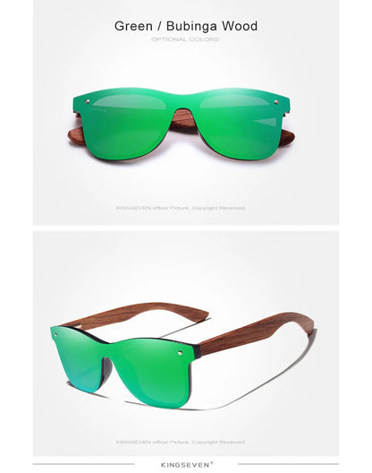 KINGSEVEN Polarized UV400 Vintage Sunglasses For Men Brand Wooden Flat Lens Square Frame Women Eye Protection Oculos Eyewear