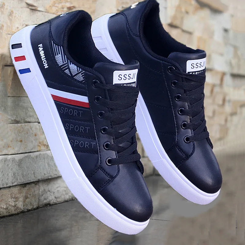 Men's Casual Sneakers Skateboarding Shoes PU Flats Shoes Students Outdoor Sneakers Street Shoes Lace Walking Shoes Plus Size 48
