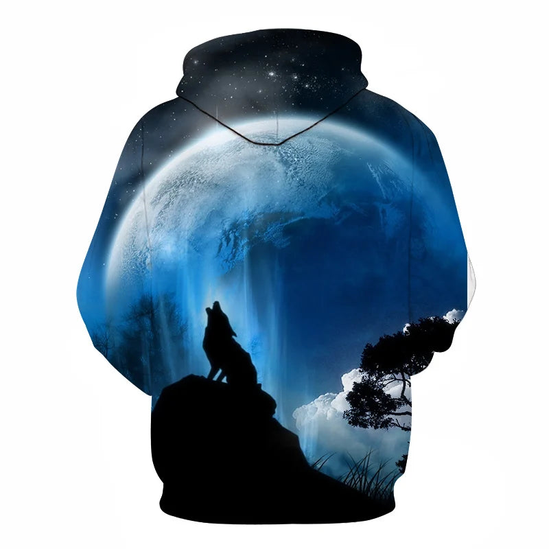 Cool Space Galaxy Wolf Hoodie – Herren-Hoodie mit leuchtendem Wolf, modischer Pullover für Frühling und Herbst