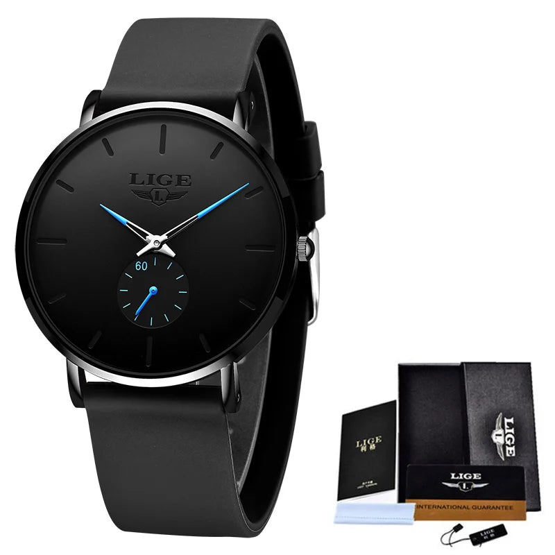 Montre pour homme LIGE – Style sportif et tendance, marque de luxe, étanche, design épuré et ultra-fin, montre à quartz pour homme.