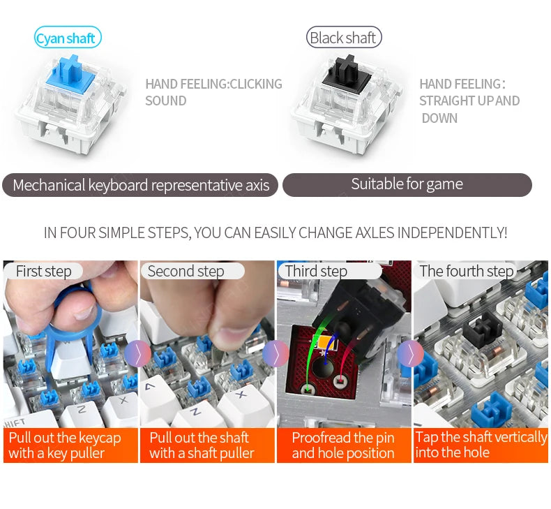 Retro-Punk mechanische Tastatur mit blauen, schwarzen oder braunen Switches, 104 Tasten, USB-kabelgebunden, Gaming-Tastatur mit RGB-Hintergrundbeleuchtung für PC, Laptop und Gamer