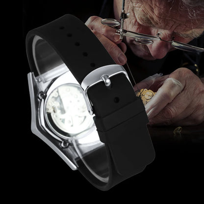 Ceas automat pentru bărbați WINNER, design scheletat triunghiular, ace luminescente, brățară din cauciuc, stil militar, ceas mecanic de lux
