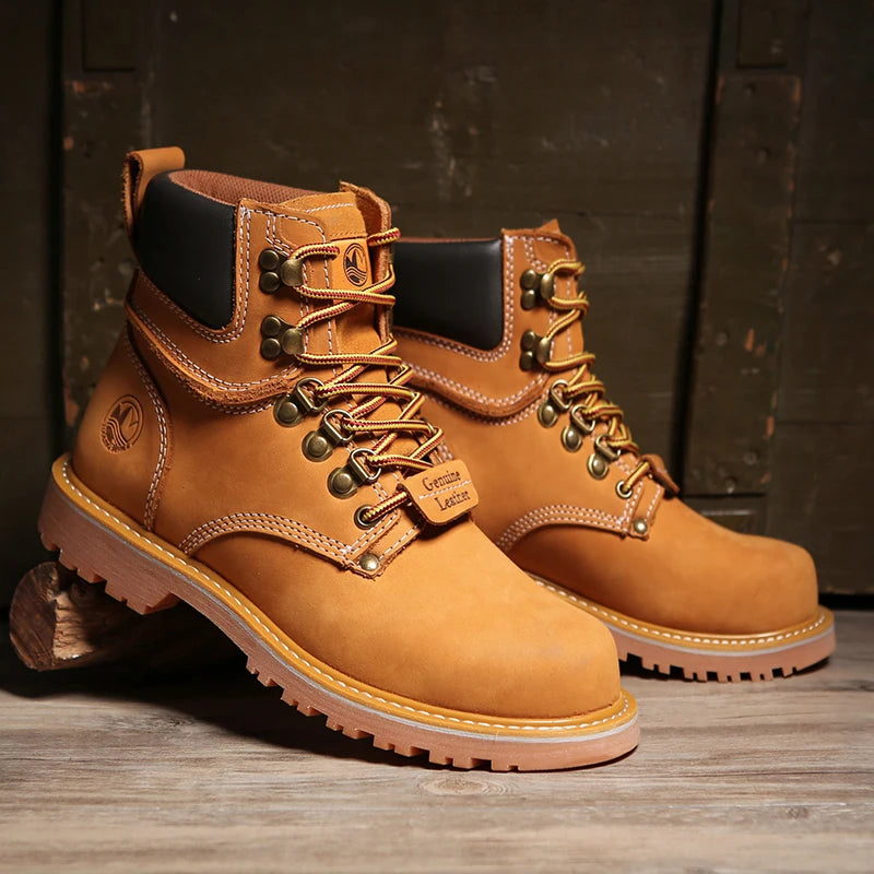 KOWM Cowhide Outdoor Men Hiking Shoes Waterproof Tactical Desert shoes Hunting Boots Snow Boots Fur Sneaker Women Trekking Shoes