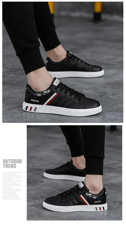 Men's Casual Sneakers Skateboarding Shoes PU Flats Shoes Students Outdoor Sneakers Street Shoes Lace Walking Shoes Plus Size 48