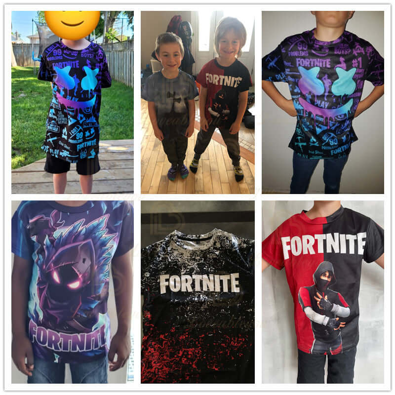 Fortnite-aiheinen uusi kesäinen lasten T-paita, 3D-painettu, pojille ja tytöille, katumuotia, aikuisten ja lasten vaatteet, hauska T-paita, pyöreäkauluksinen paita