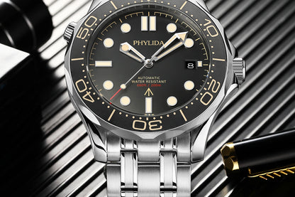 PHYLIDA Black Dial PT5000 MIYOTA Automatic Watch DIVER 200M 007 NTTD Style Sapphire Crystal Solid Bracelet Waterproof 20Bar