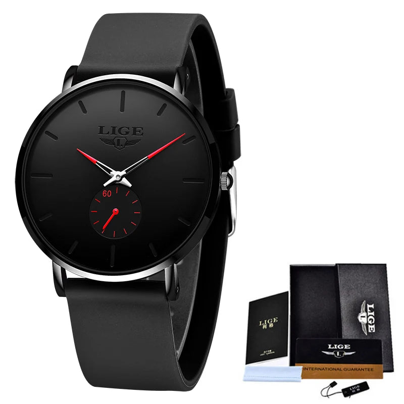Montre pour homme LIGE – Style sportif et tendance, marque de luxe, étanche, design épuré et ultra-fin, montre à quartz pour homme.