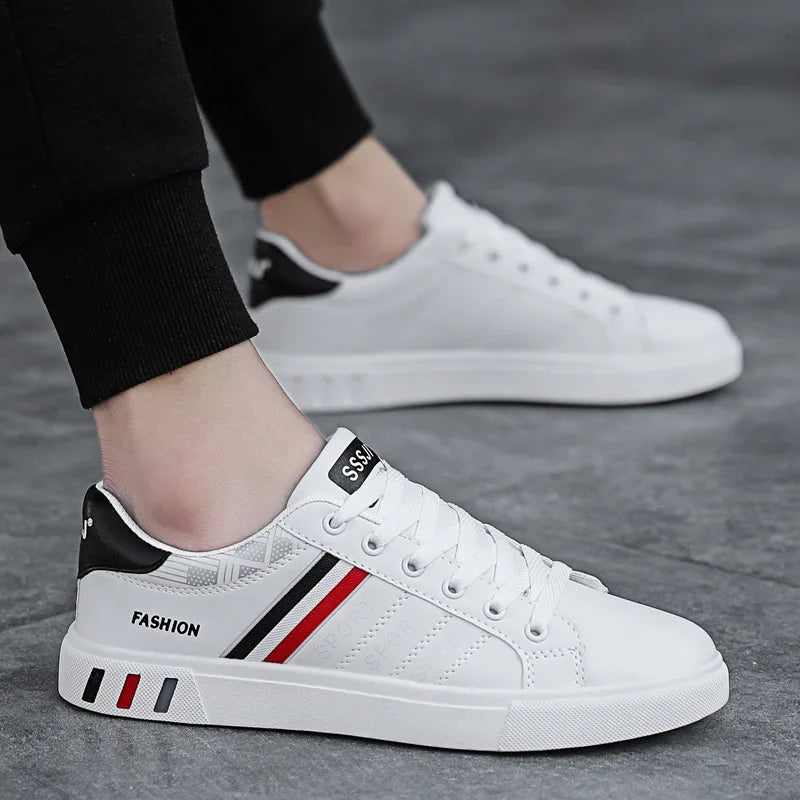 Men's Casual Sneakers Skateboarding Shoes PU Flats Shoes Students Outdoor Sneakers Street Shoes Lace Walking Shoes Plus Size 48