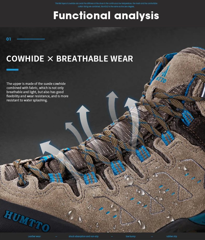 HUMTTO Nouvelles chaussures de randonnée pour homme : baskets d'extérieur imperméables pour homme et femme, en cuir, pour la marche, l'escalade, le trekking et le sport ; bottes pour homme et femme