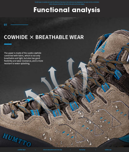 HUMTTO Nouvelles chaussures de randonnée pour homme : baskets d'extérieur imperméables pour homme et femme, en cuir, pour la marche, l'escalade, le trekking et le sport ; bottes pour homme et femme