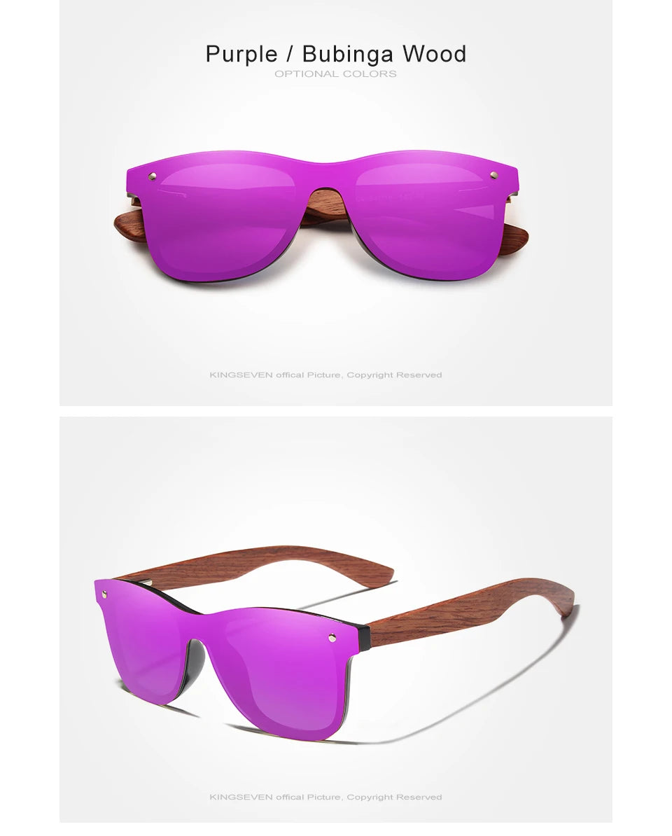 KINGSEVEN Polarized UV400 Vintage Sunglasses For Men Brand Wooden Flat Lens Square Frame Women Eye Protection Oculos Eyewear