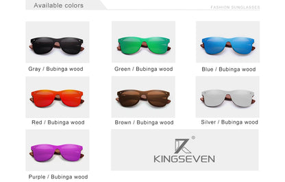 KINGSEVEN Polarized UV400 Vintage Sunglasses For Men Brand Wooden Flat Lens Square Frame Women Eye Protection Oculos Eyewear
