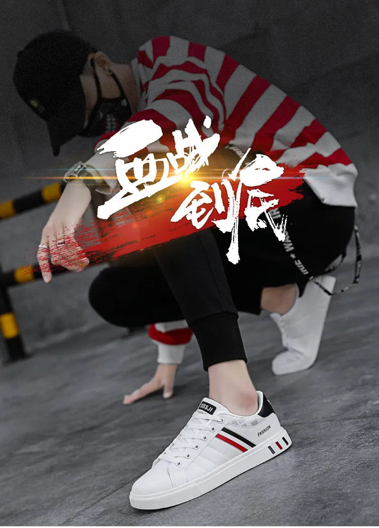 Men's Casual Sneakers Skateboarding Shoes PU Flats Shoes Students Outdoor Sneakers Street Shoes Lace Walking Shoes Plus Size 48