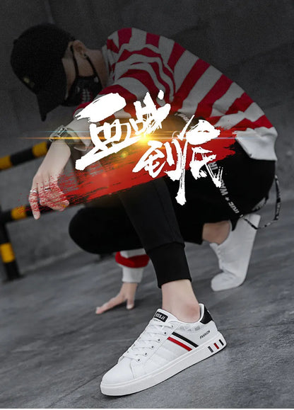 Men's Casual Sneakers Skateboarding Shoes PU Flats Shoes Students Outdoor Sneakers Street Shoes Lace Walking Shoes Plus Size 48