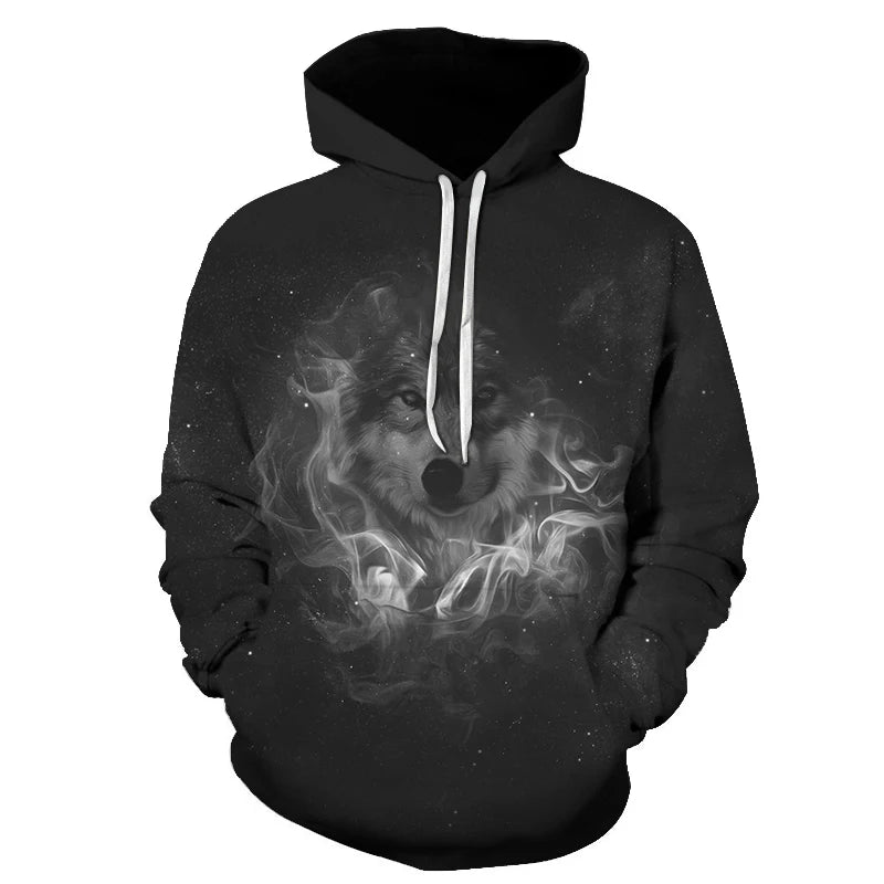 Cool Space Galaxy Wolf Hoodie – Herren-Hoodie mit leuchtendem Wolf, modischer Pullover für Frühling und Herbst