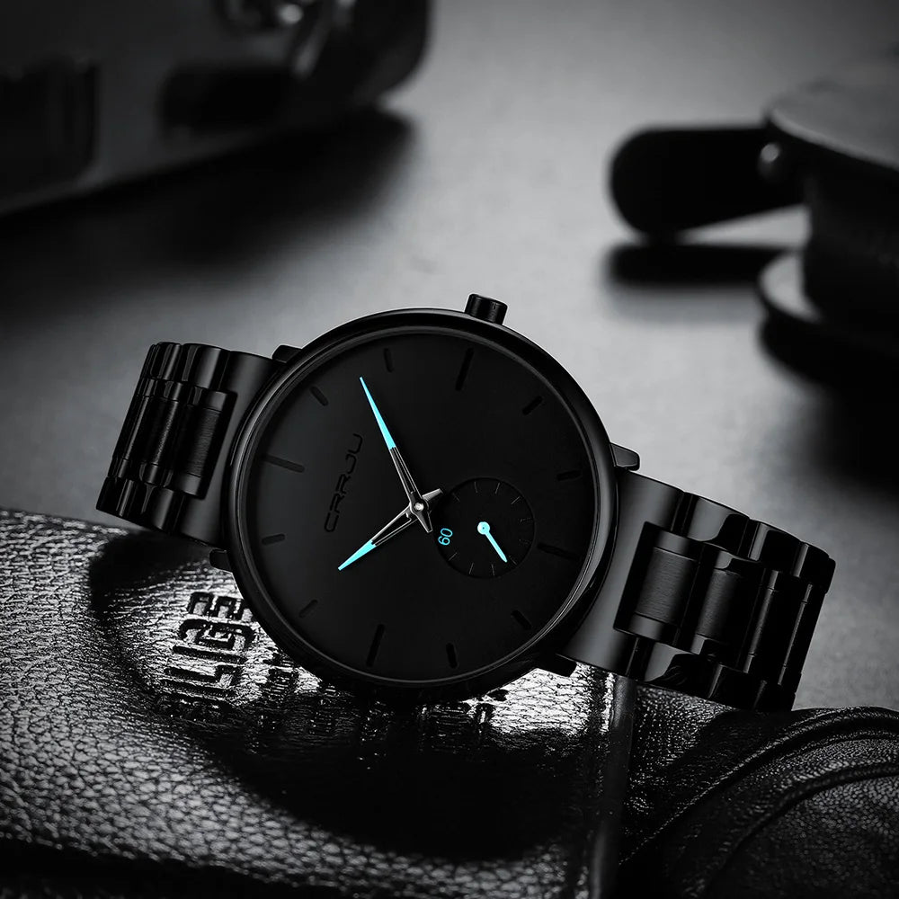 Montre pour homme CRRJU – Montre-bracelet en acier inoxydable, style décontracté et luxueux, étanche, montre de sport à quartz pour homme