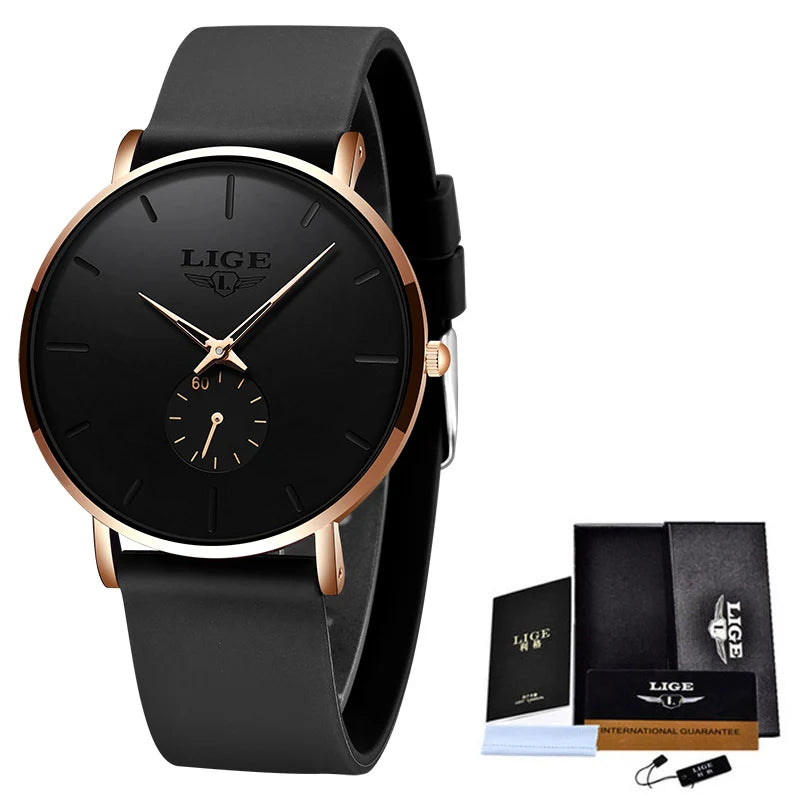 Montre pour homme LIGE – Style sportif et tendance, marque de luxe, étanche, design épuré et ultra-fin, montre à quartz pour homme.