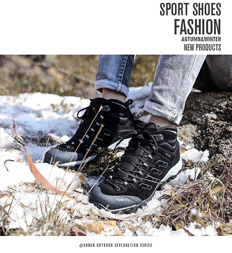HUMTTO Nouvelles chaussures de randonnée pour homme : baskets d'extérieur imperméables pour homme et femme, en cuir, pour la marche, l'escalade, le trekking et le sport ; bottes pour homme et femme