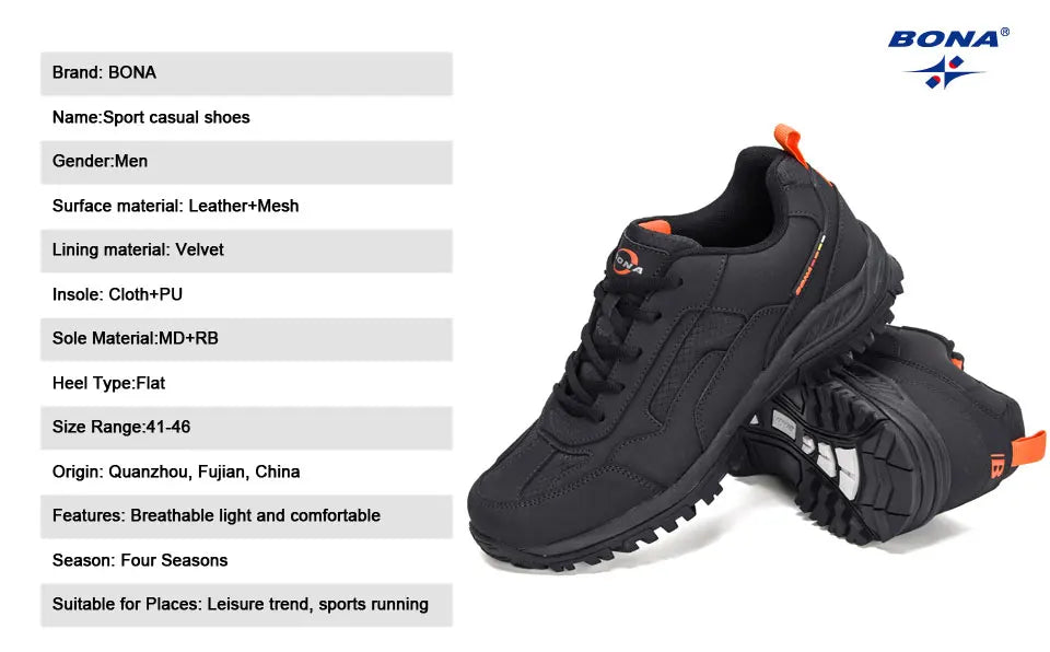 BONA New Designers Non-slip Wear-resistant Breathable Hiking Shoes Men Outdoor High-quality Jogging Walking Shoe Mansculino