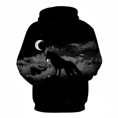 Cool Space Galaxy Wolf Hoodie – Herren-Hoodie mit leuchtendem Wolf, modischer Pullover für Frühling und Herbst