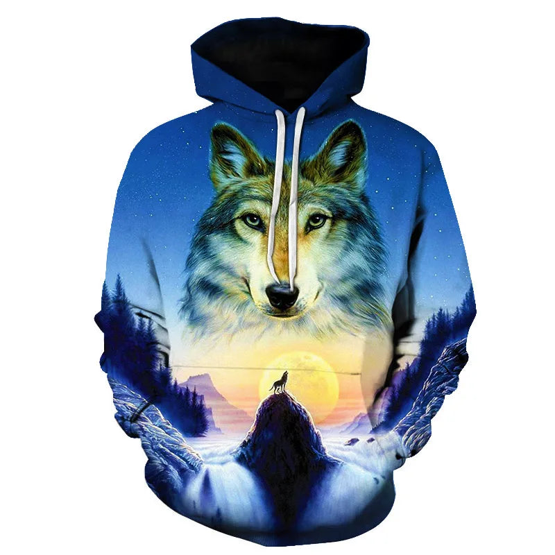 Cool Space Galaxy Wolf Hoodie – Herren-Hoodie mit leuchtendem Wolf, modischer Pullover für Frühling und Herbst