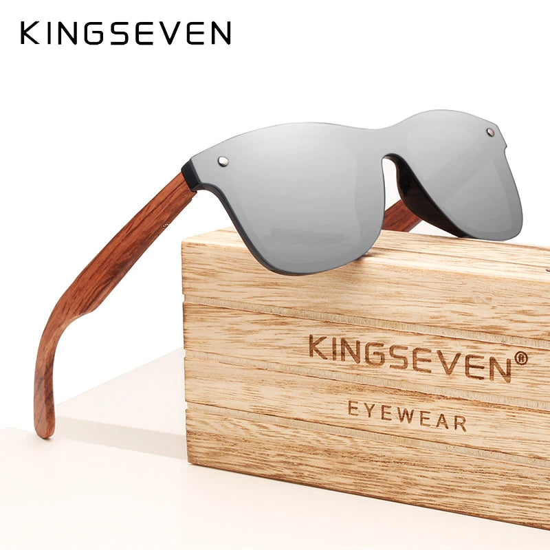 KINGSEVEN Polarized UV400 Vintage Sunglasses For Men Brand Wooden Flat Lens Square Frame Women Eye Protection Oculos Eyewear