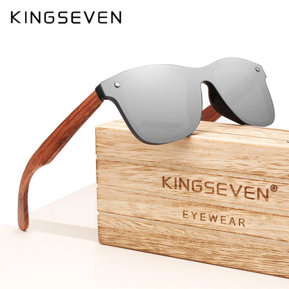 KINGSEVEN Polarized UV400 Vintage Sunglasses For Men Brand Wooden Flat Lens Square Frame Women Eye Protection Oculos Eyewear