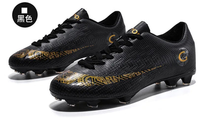 WaterMonkey Adults Men's Football Shoes Long Spike Soccer Shoes Outdoor Lawn AG Cleats Low Top Training Soccer Sneakers