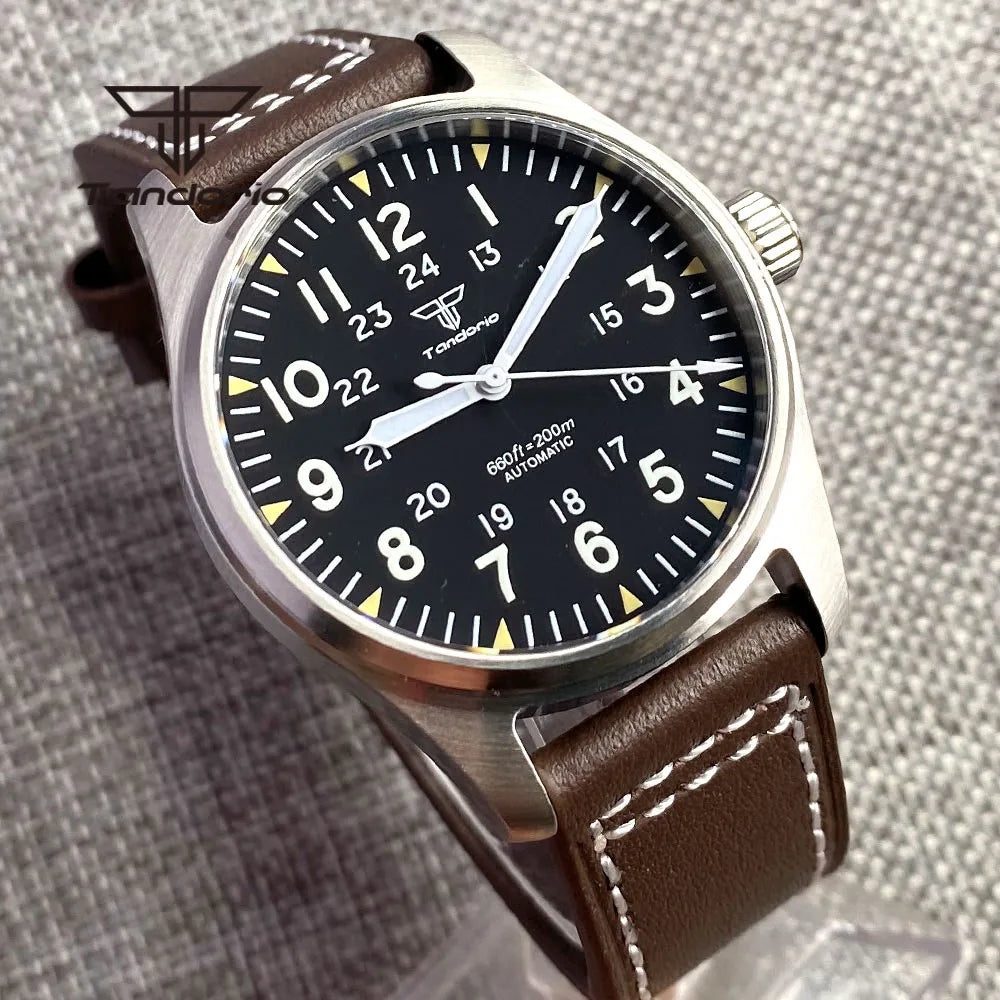 Tandorio 39mm 20BAR Dive Pilot Men's Automatic Steel Watch NH35 Miyota 8215 PT5000 Mechanical AR Sapphire Wristwatch Green Lume