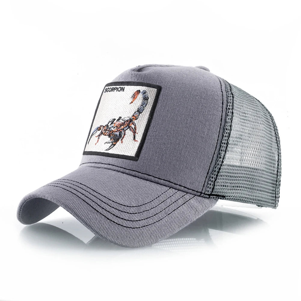 K Four Season Men's Trucker Caps With Scorpion Patch Snapback Hip Hop Baseball Cap For Women Adjustable Unisex Baseball Hats